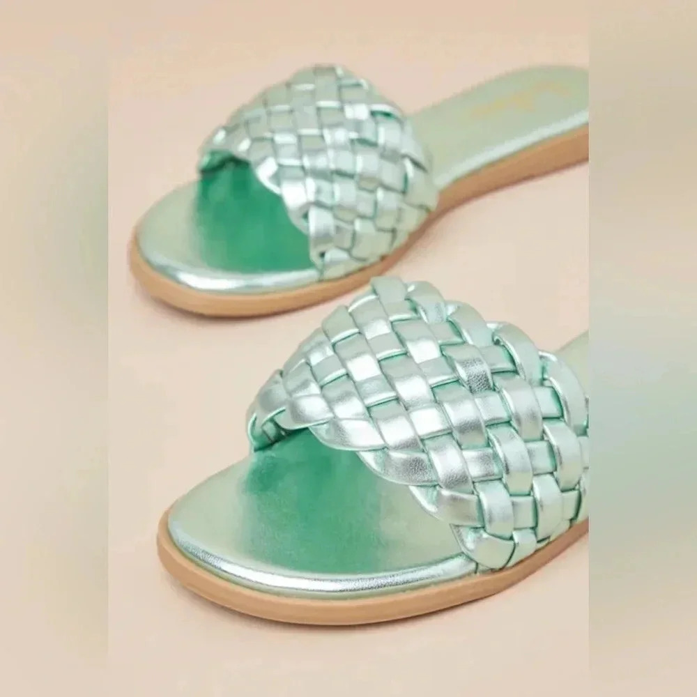Lulus Herriman Pistachio Woven Flat Slide Sandals